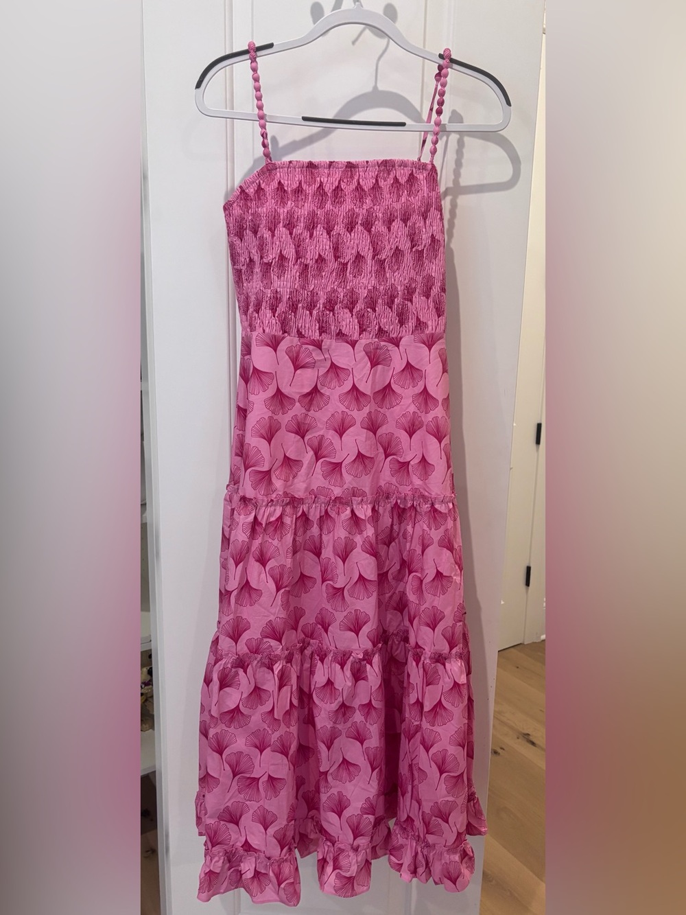 Strappy Pink Floral Maxi Dress with Smocked Bodice - Hyacinth House